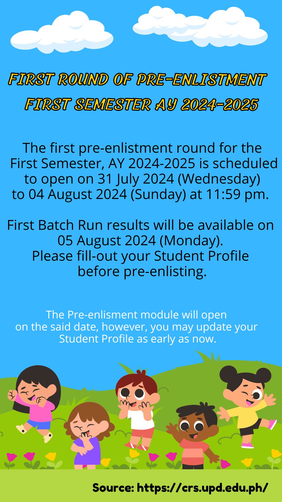 First Pre-enlistment round for the First Semester, AY 2024-2025